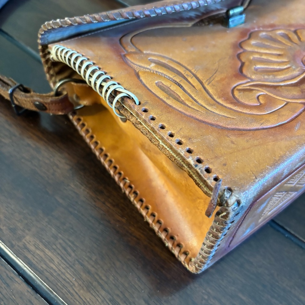 Vintage Handcrafted Mexican Tan Leather Bag Set Trio Genuine Cowhide Western - Picture 10 of 16